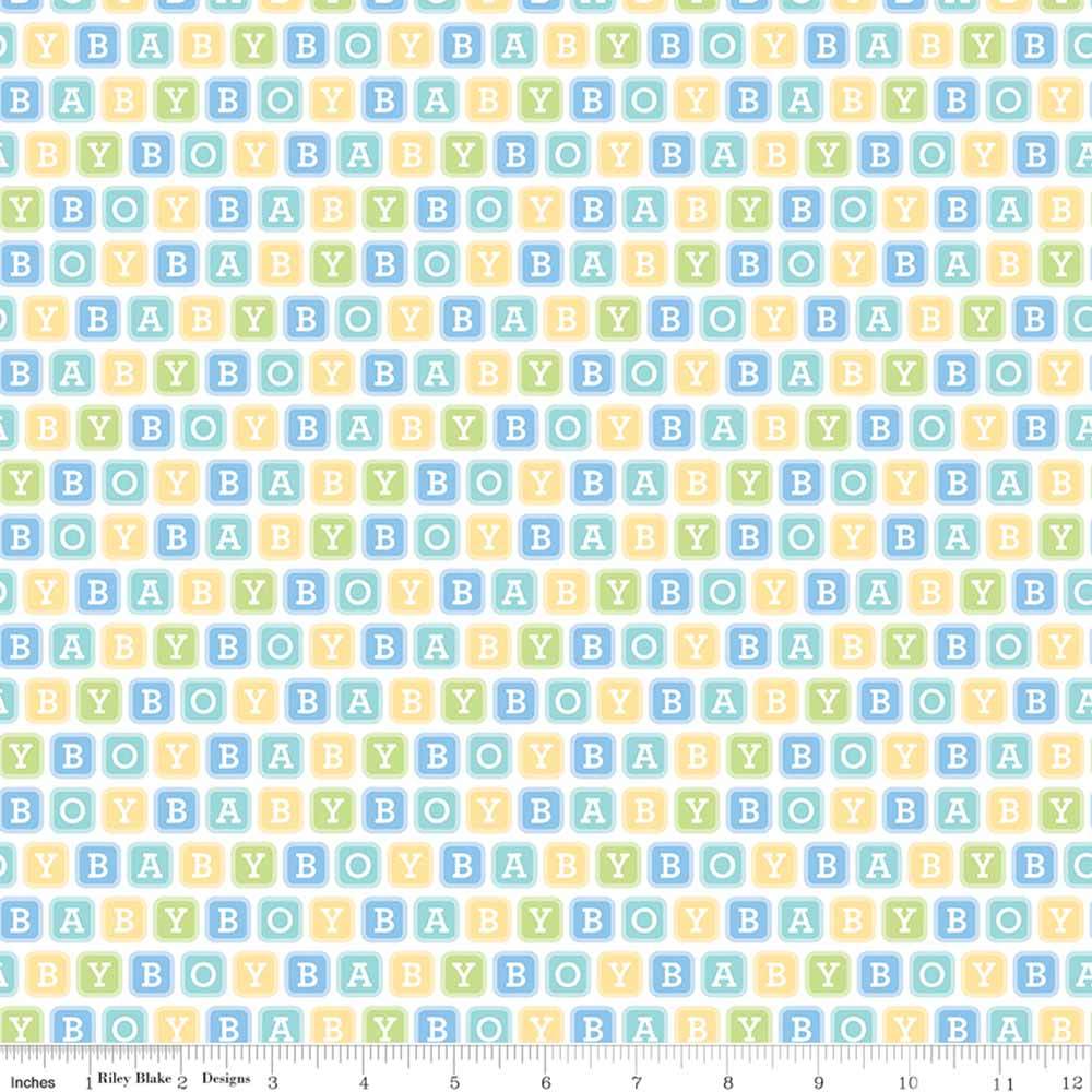 Riley Blake Designer Flannel - Adorable Baby Boy Blocks in White - Yardage by Doodlebug Design Inc