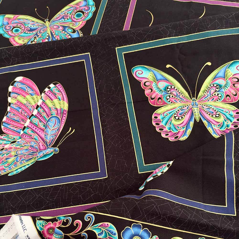 Alluring Metallic Black Butterfly Panel - 24 x 44 Inches