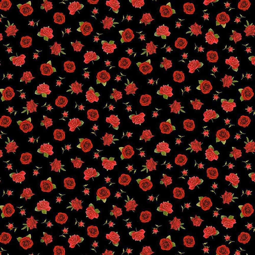 Timeless Treasures - Enchanting Vintage Rose - Small Black Roses Yardage