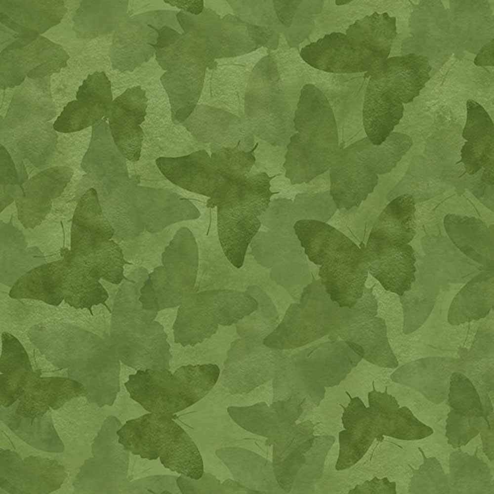 Wilmington Prints' Enchanting Daydream Garden - Tim Coffey's Butterflies Tonal in Green Yardage