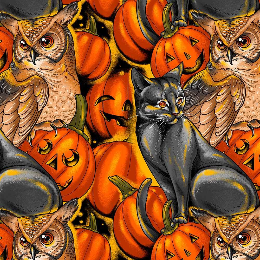 Free Spirit's Spooky Orange Yardage for Club Hauer's Pumpkin Party - Costumes & Cobwebs Collection