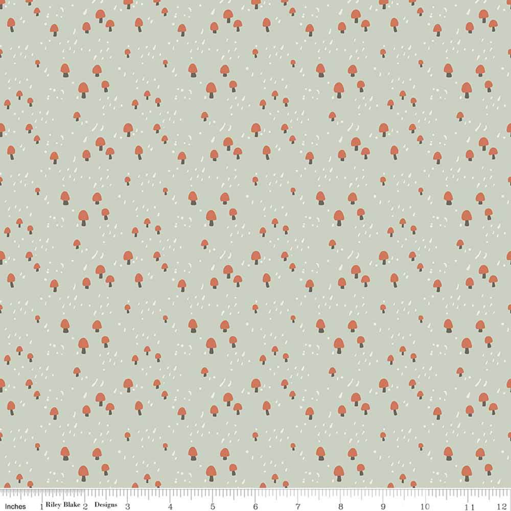 Riley Blake's Elmer & Eloise Mushroom Tea Green Fabric - A Yard of Adorable!