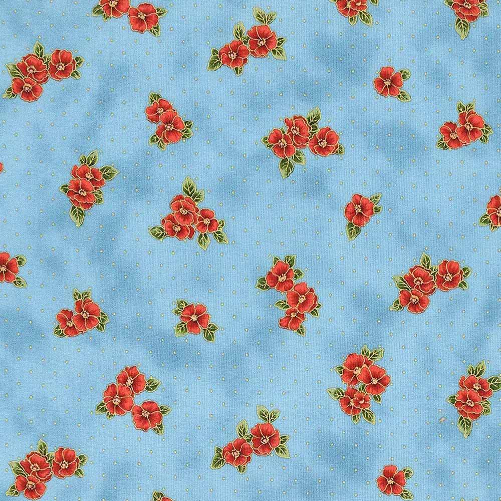 Robert Kaufman Poppy Hill Tossed Poppies Sky Yardage - Stunning Fabric!