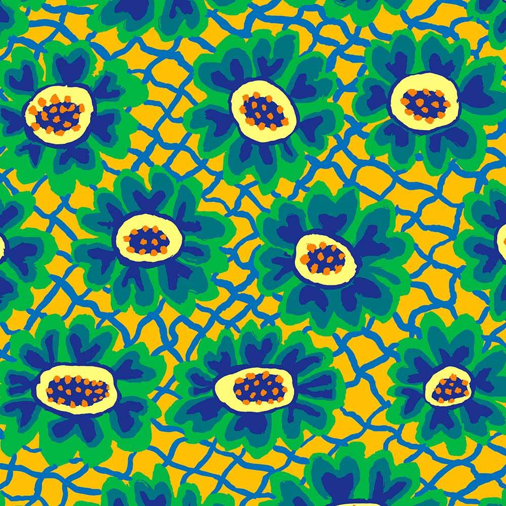FreeSpirit's Colorful Flower Net Citrus Fabric by Brandon Mably for Kaffe Fassett Collective - Yardage