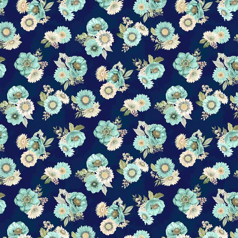 Wilmington Prints - Blissful Floral Toss Navy Yardage by Danielle Leone