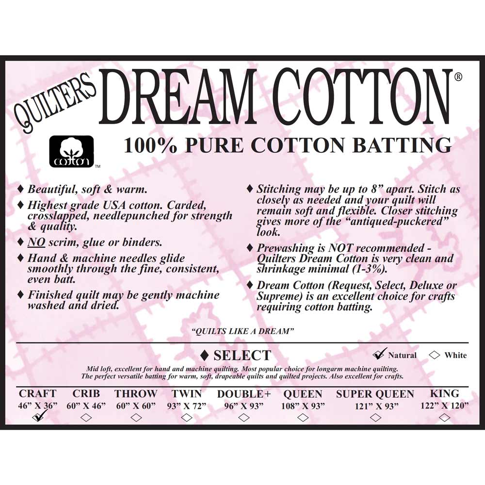 Quilter's Dream - Natural Dream 100% Cotton Select Craft Batting (46 x 36)