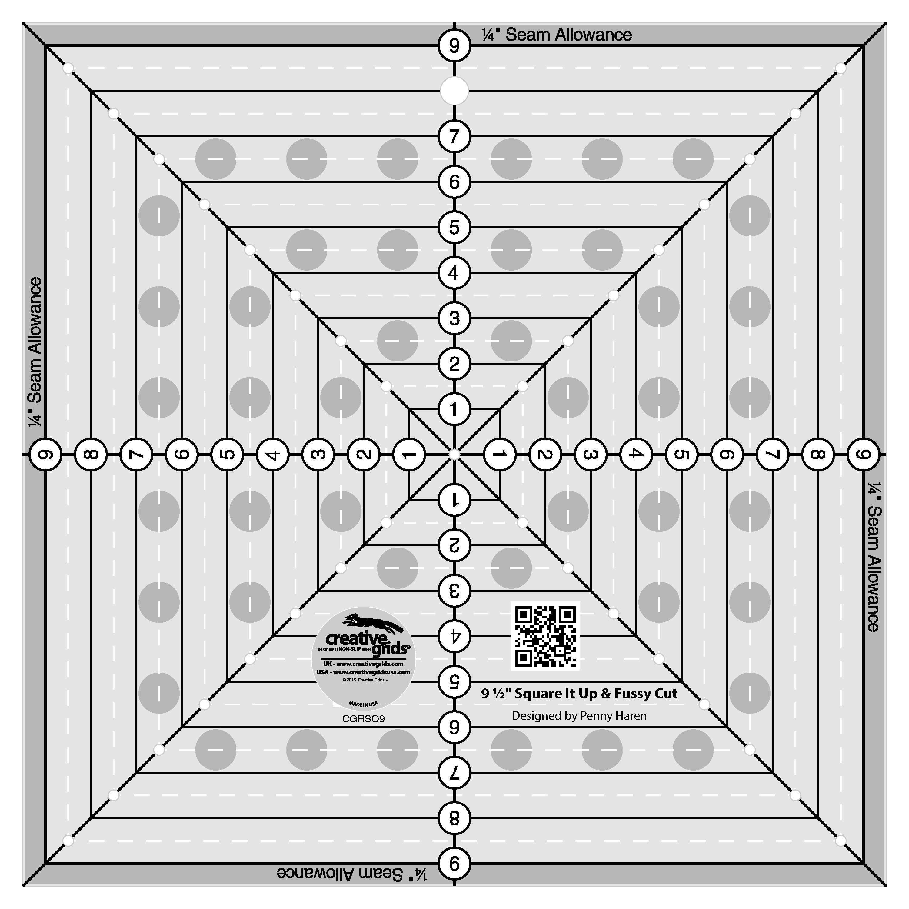 Creative Grids 9 1/2 Inch Square It Up & Fussy Cut Ruler - Your Quilting Essential!