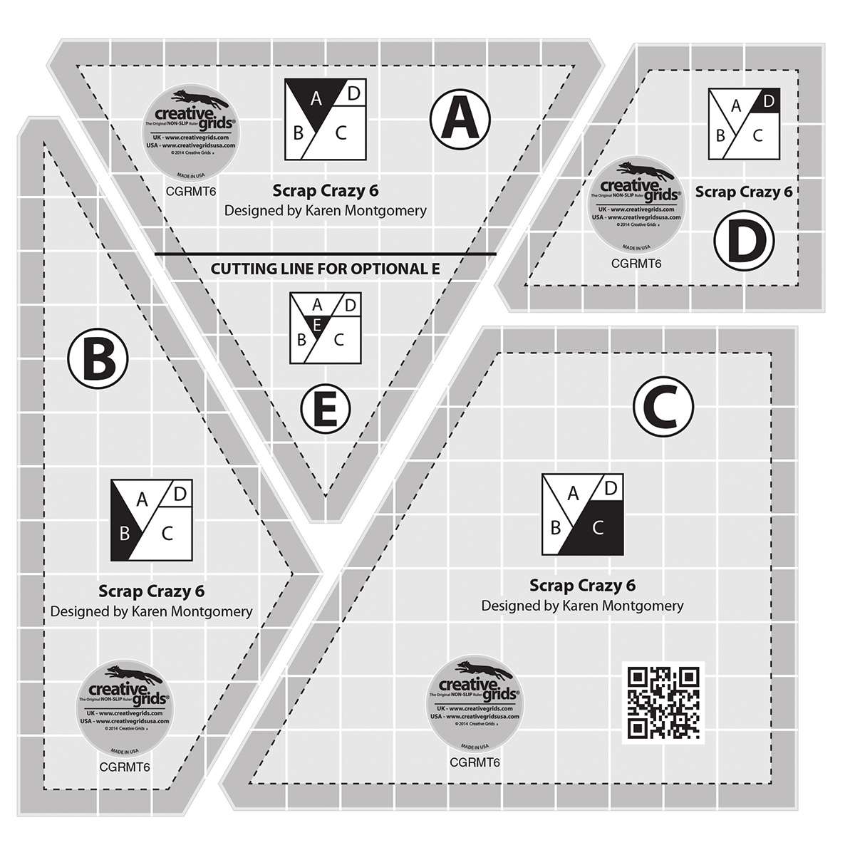 Creative Grids Scrap Crazy 6 Templates - Must - Have Quilt Ruler!
