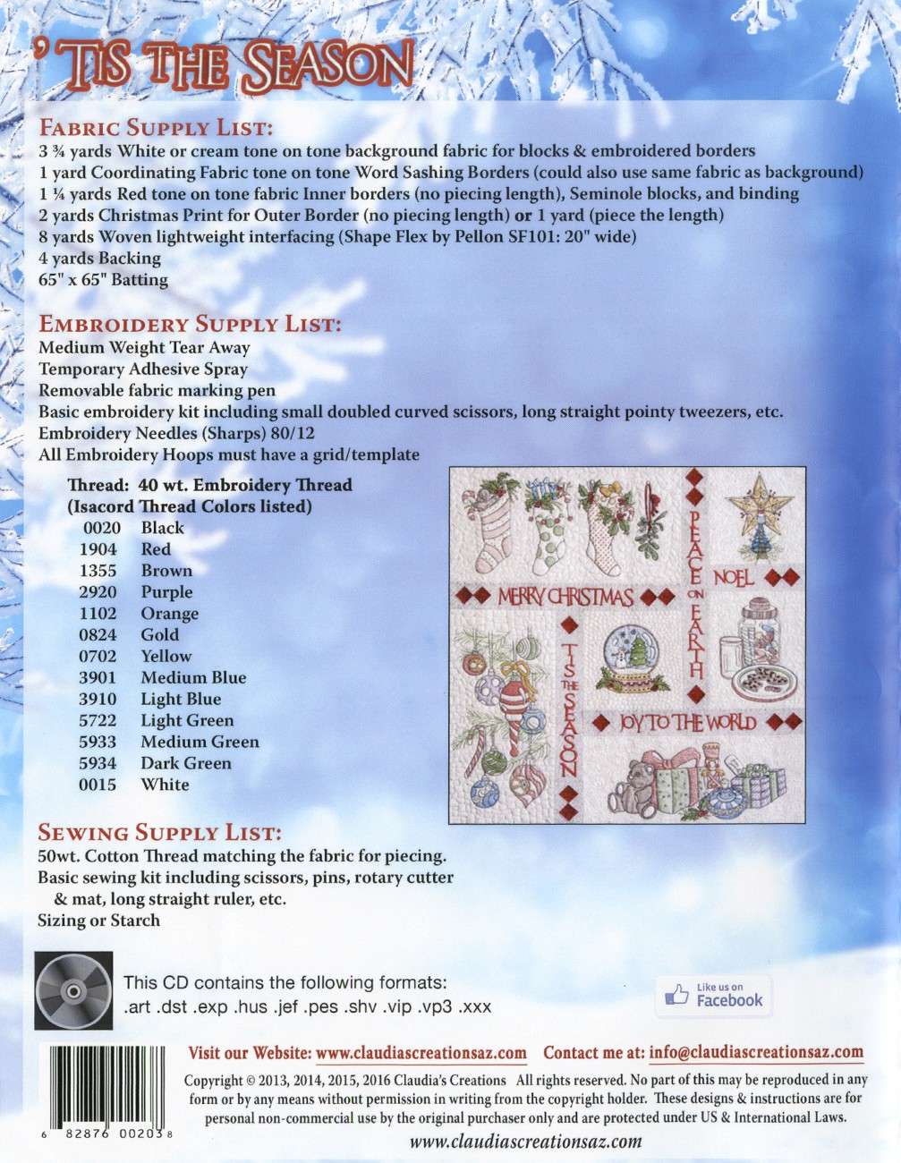 Claudia's Creations 'Tis the Season Machine Embroidery CD - Unleash Your Holiday Magic!