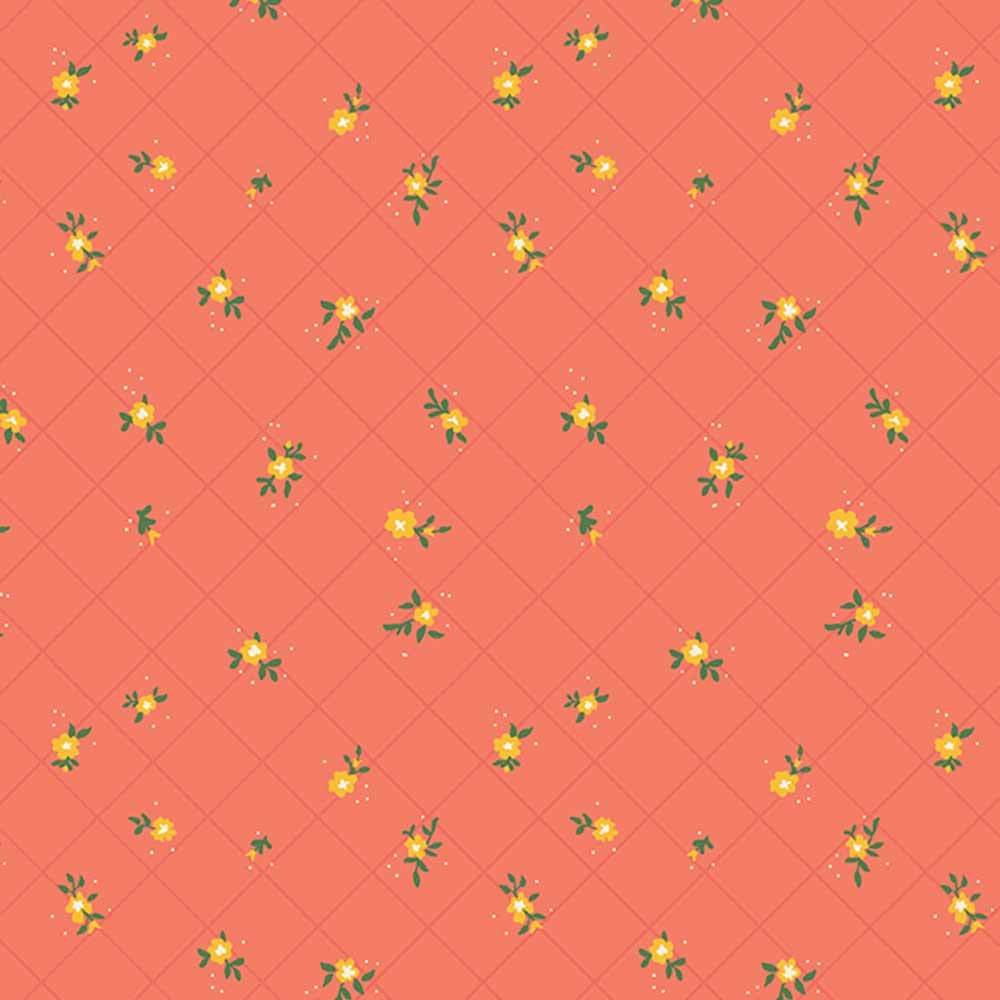Riley Blake's Market Street by Heather Peterson - Stunning Coral Flower Grid Fabric Yardage