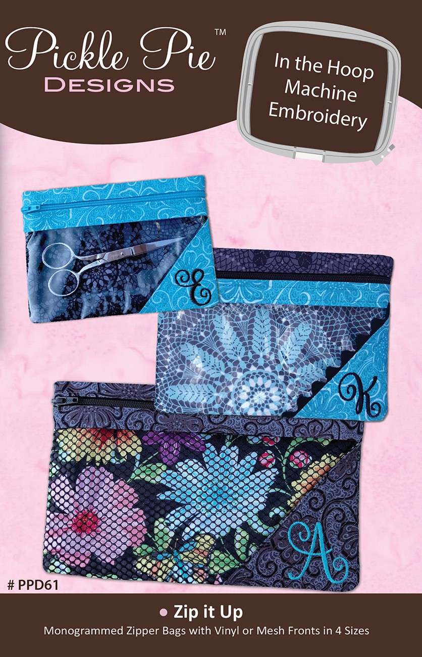 Pickle Pie Designs' Zip It Up Bags In The Hoop Machine Embroidery Design CD - Unleash Your Creativity!