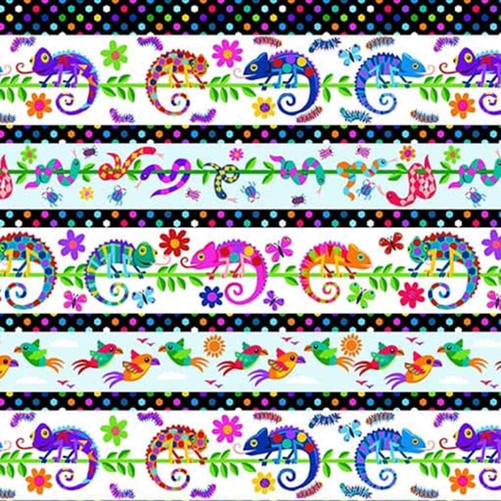 Henry Glass - Cheerful & Colorful Border Stripe: Multi Yardage - A Chameleon Lover's Dream!