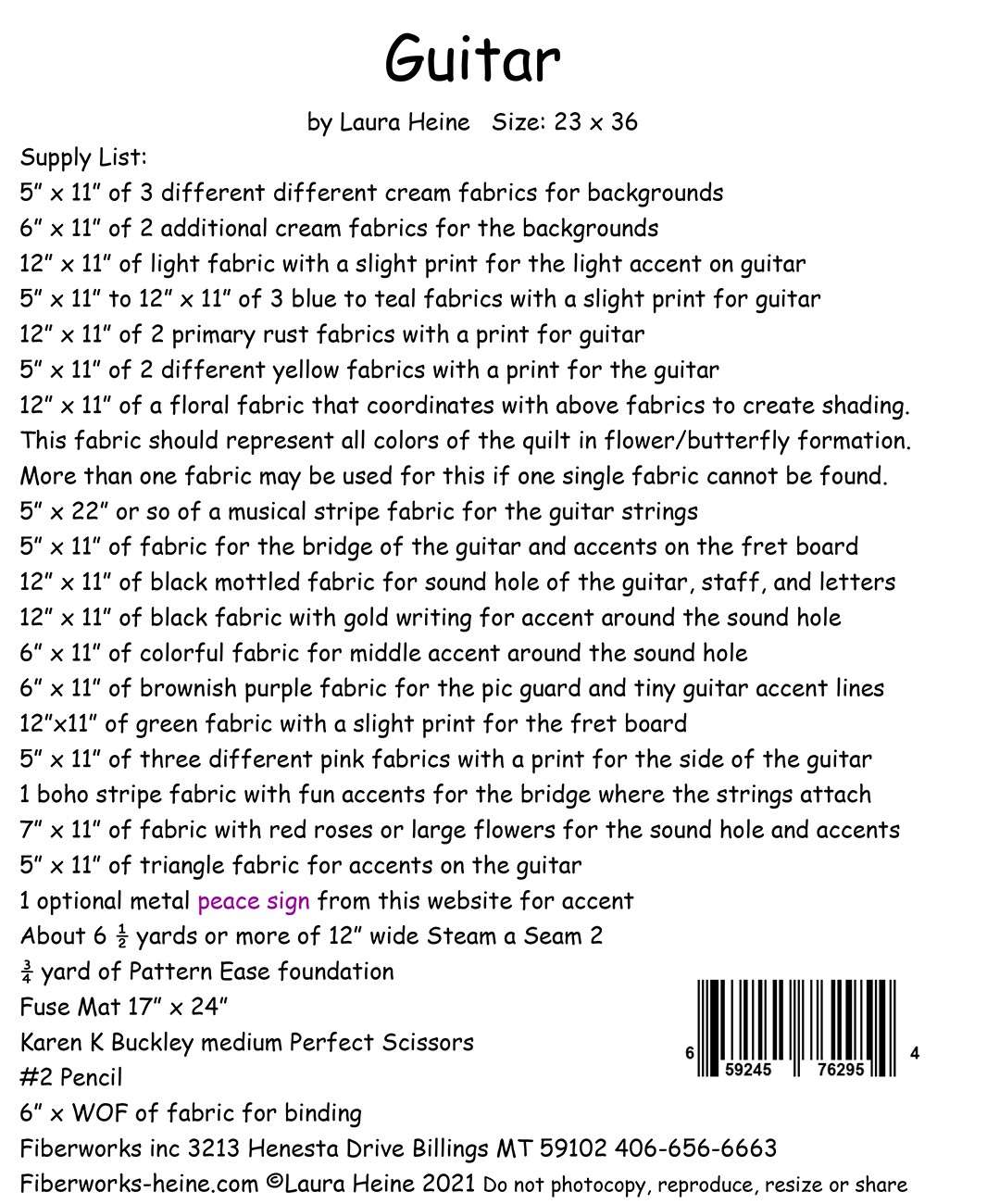 Laura Heine's Fiberworks Guitar Quilt Pattern